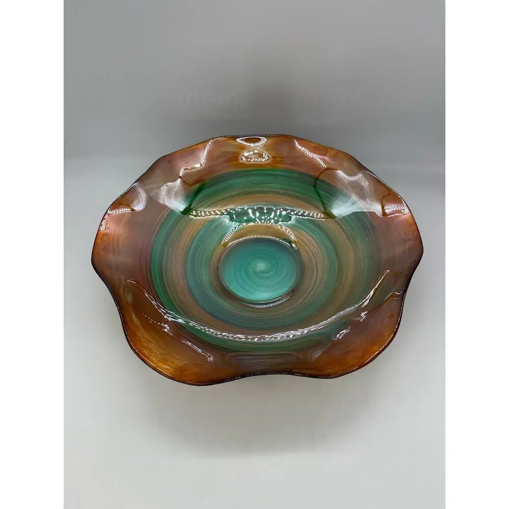 Quadrifoglio Glass Swirl Ruffle Edge Bowl 13 1/2” Italy